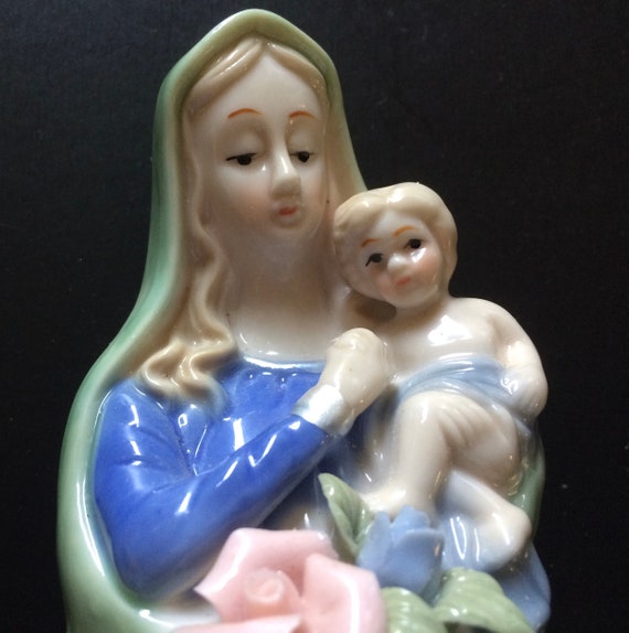 Vintage Porcelain Trinket Box, Mary & Jesus, Reli… - image 2