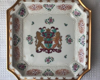Vintage Edme Samson Porcelain Armorial Decorative Square Plate/ Bowl