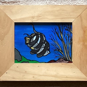 Vintage Original Acrylic/Oil on Fabric Of A Tropical Fish, Signed TLCA