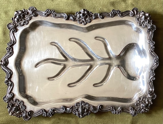 SILVER950 トレイ VTG Heavy Silver on Copper Footed Serving Tray by Sheridan Silver