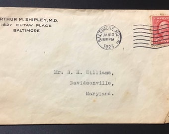 George Washington 2 Cent Stamp, Rose, Envelope Postmarked Jan 10-1923
