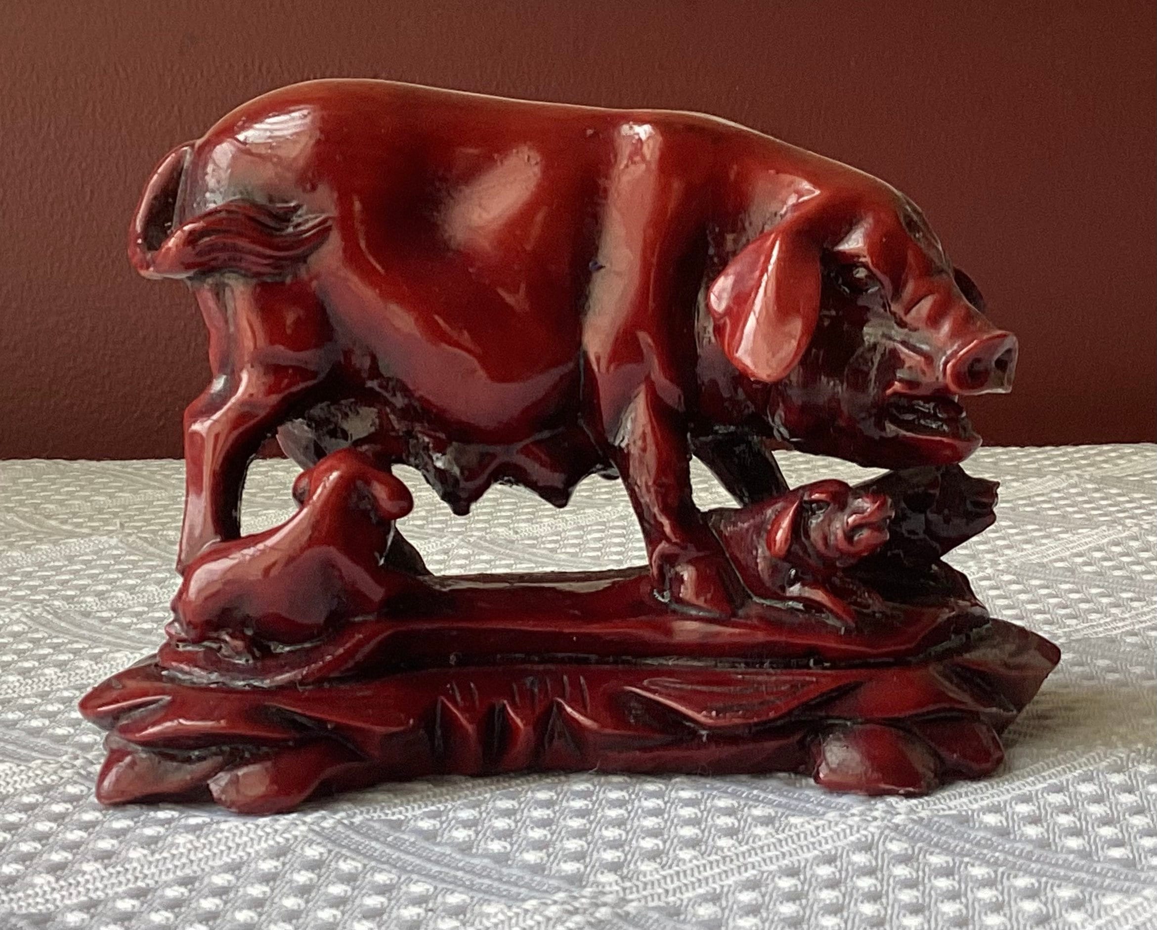 山本造船　CLASSIC PIG Vintage Chinese Heavy Resin Mama Pig With Piglets Figurine