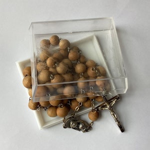Vintage Catholic Rosary With Wooden Beads Marked Italy in Storage Box