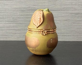 Vintage Pear Shaped Porcelain Trinket Box, 3 3/8” T/ Fruit Themed Decor