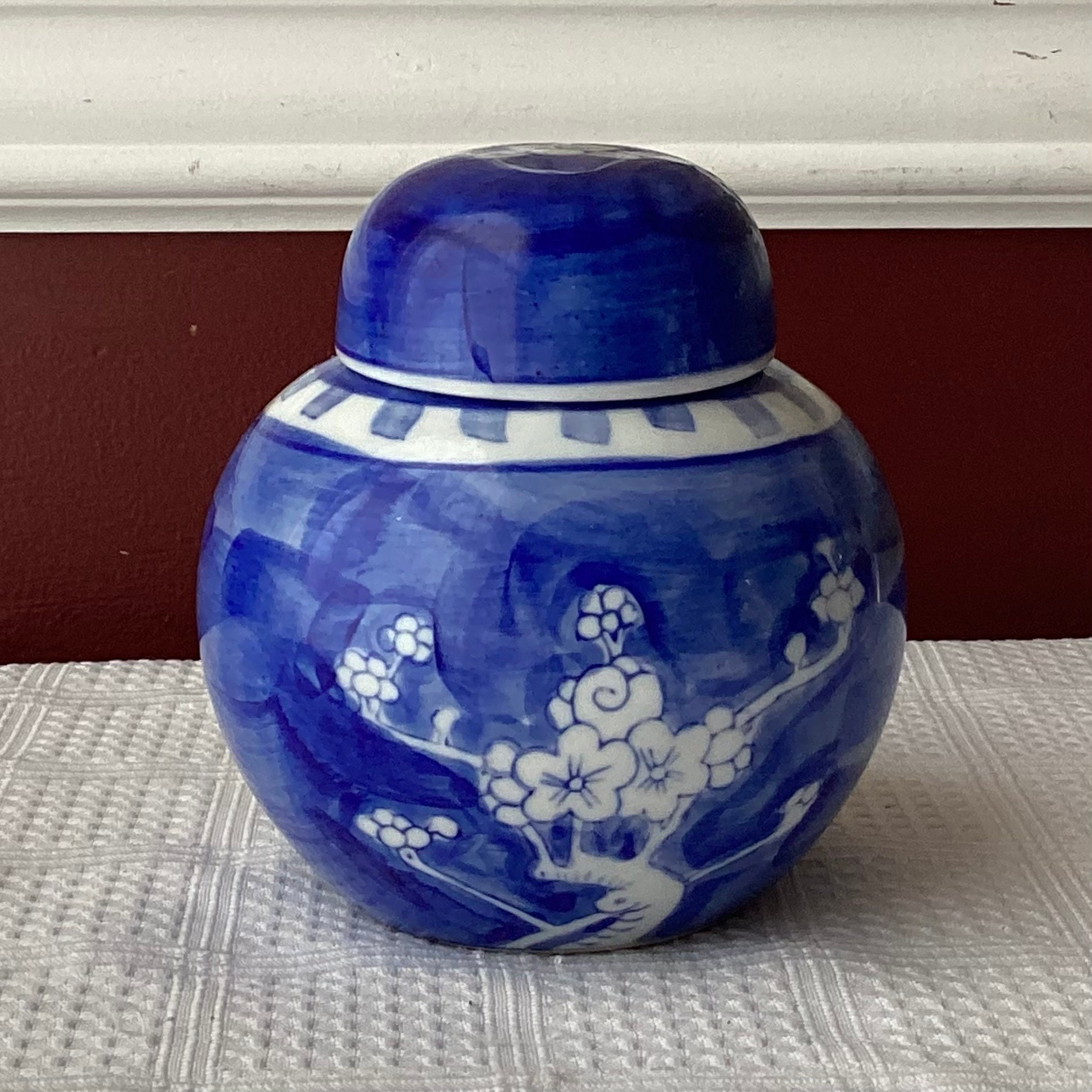 磁器-Porcelain VTG 20th C. Ming-style, Chinese Porcelain Blue & White Jar, 4 1/4