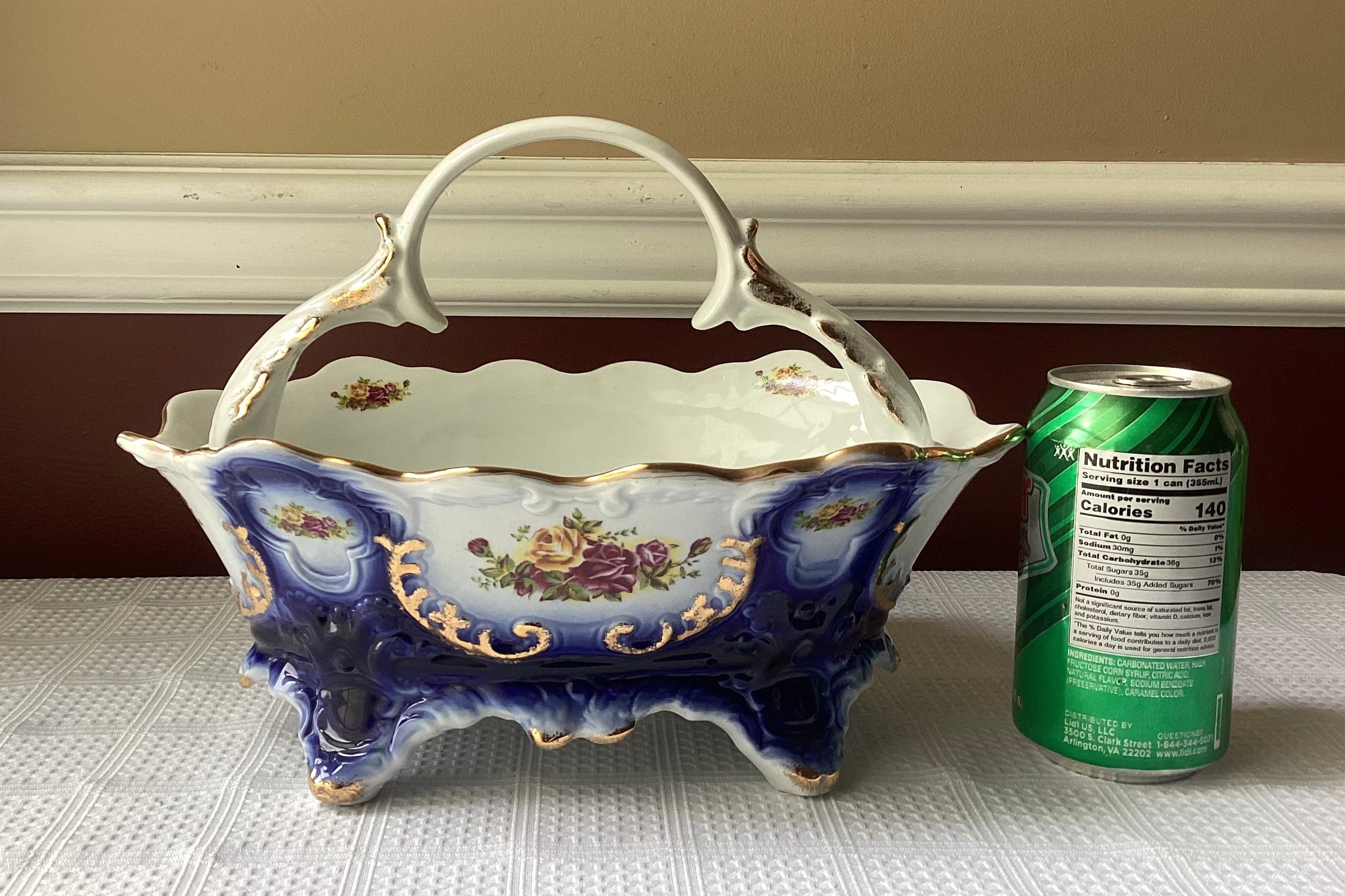 Antique ARPO Fine Porcelain Floral Footed Basket/bowl, Romania