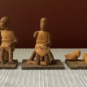 Lot of 3 Vintage Nigerian thorn carving Figurines