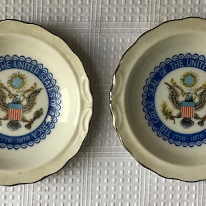 Lot Of 2 Vintage Porcelain Plates With US Emblem, Made In Japan, 4 5/8”