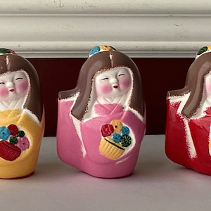 Set of 3 VTG Japanese Plaster Kokeshi Doll Figurines, Unmarked, 4 1/2&quot; Tall