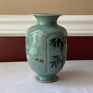 Vintage Asian/ Korean? Celadon Porcelain Vase, Unmarked, 6 1/2" T x 4" W