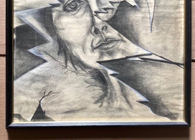 VTG Original Charcoal Modern Drawing, Unsigned, Framed - Etsy