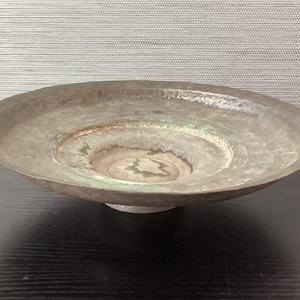 Antique Hand-hammered Tinned Copper Footed Serving Plate, 9 1/2"  W