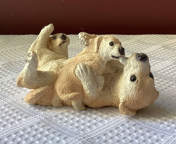 Vintage Stone Critters Yellow Lab Wrestles Figurine, United Design