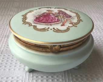 Vintage Elegant Japanese Porcelain Victorian Style Footed Trinket Box
