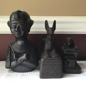 Lot of 3 Heavy Vintage Egyptian Statues, Made In Egypt