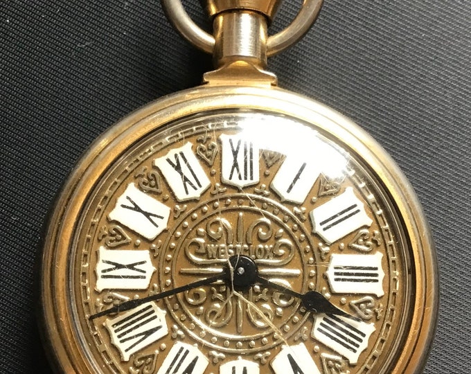 Vintage Westclox Pocket Watch, Roman Numerals, Golden Color, Working
