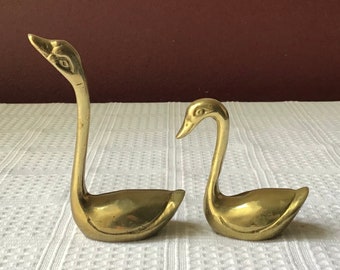 Pair Of Vintage Chinese Brass Swan Figurines, Taiwan ROC