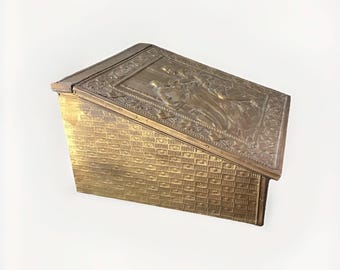 1920s Embossed Brass Box, Brass Trunk Brass, 19th Century English