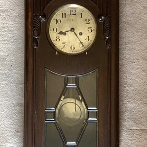 Antique Zegar Gustov Becker Trio Gong Wall Hanging Clock, 34 T x 14 W image 1