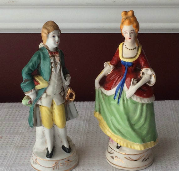 Pair of VTG Occupied Japan Porcelain Victorian Figurines, Courting