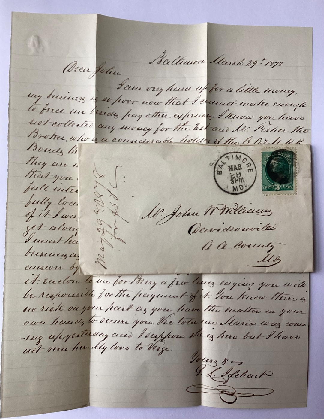 US George Washington 3 Cents 1870 Stamp on Envelope With Handwritten ...
