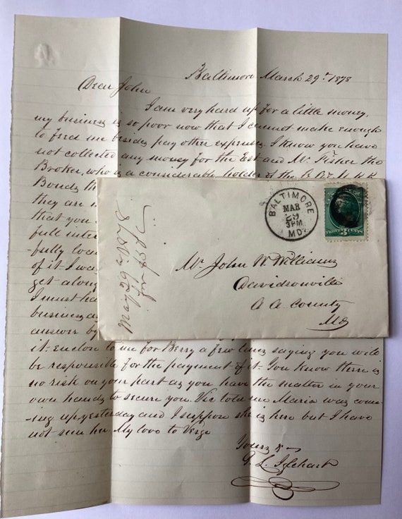 US George Washington 3 Cents 1870 Stamp on Envelope With