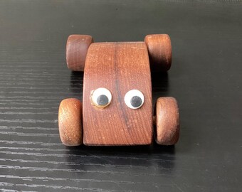 Vintage Handmade Wooden Toy Car With Googly Eyes, 3 3/4" L