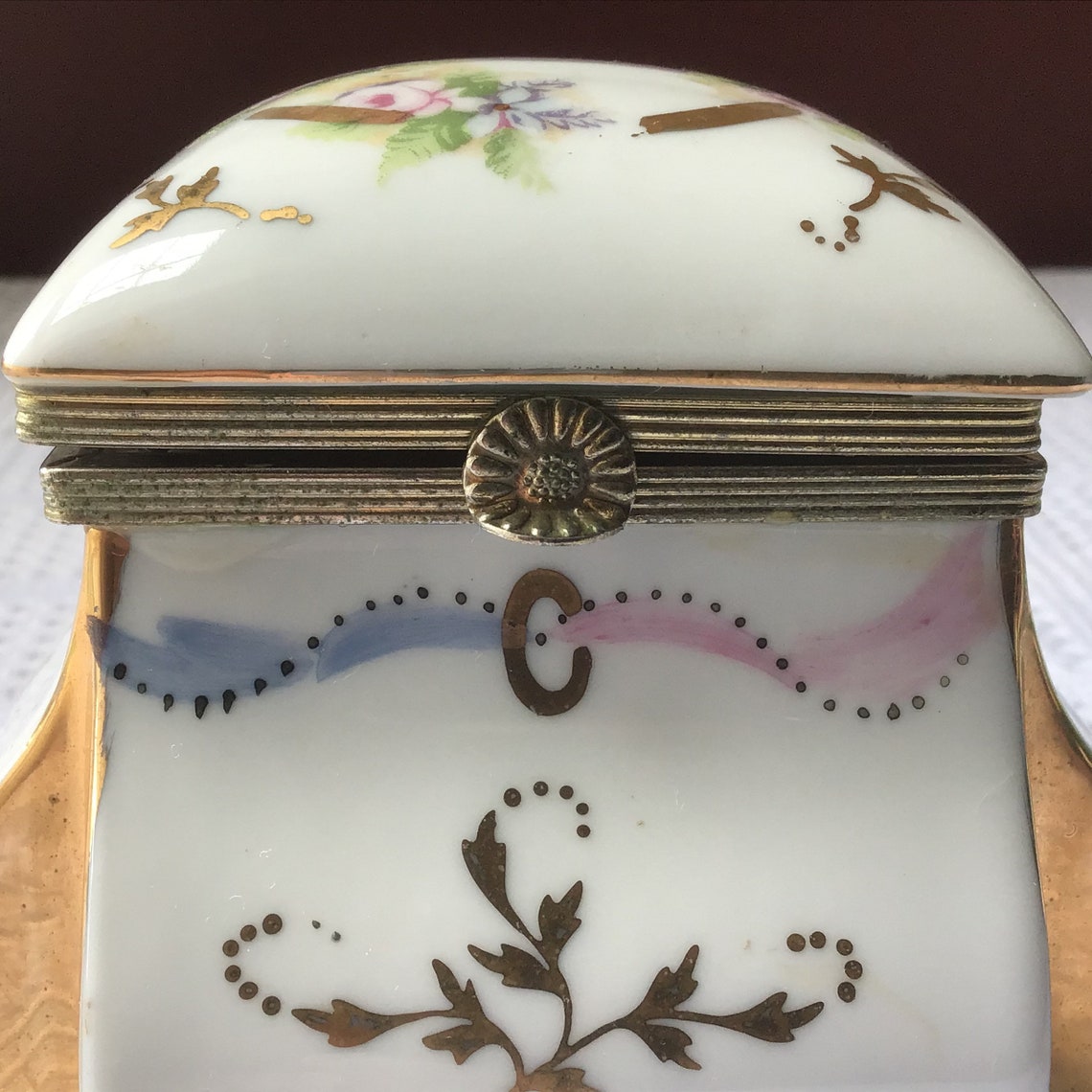 Vintage I. W. Rice & Co Japan Porcelain and Brass Trinket Box With Gold ...