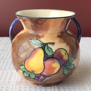 Small Vintage H & K Tunstall Ceramic Vase with Fruit Design, England, 3 1/2”T