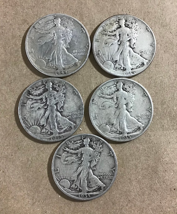 コレクション Walking Liberty Silver Half Dollar Lot of 5 Walking Liberty Silver Half Dollar Coins: 1935d(x1