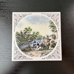 VTG Ceramic Pottery Trivet Tile, Historical Landscape Scene, Delano Studios?