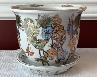 VTG Chinese Kewdos Porcelain Planter, Flower & Butterfly Design, 6.5" W