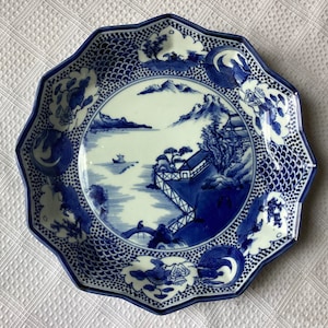 Antique 18th/19th Century Japanese Blue & White Porcelain Shallow Bowl