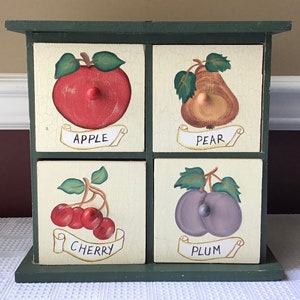 Vintage Small Wooden Storage Box With Four Drawers/ Keepsake Box, 10” x 9.5” x 5”
