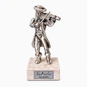 Fay Avishay Israel Fiddler on the Roof Figurine on Marble Base, Marked 925