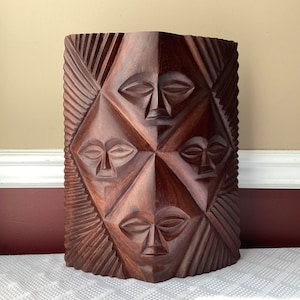 Vintage African 4-face Wooden Wall Panel, 15 1/4” x 12 1/4”