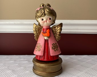 VTG Large Ceramic Angel Music Box, Plays “Silent Night”, 9 7/8” T, Functional