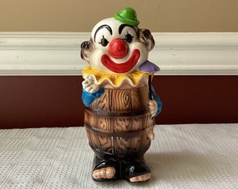 Vintage Clown Ceramic Coin Bank, Made in Japan, 7 3/8" Tall