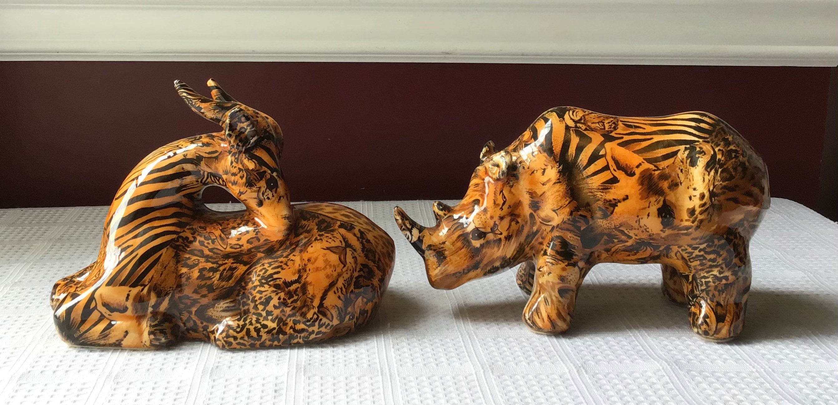 Lot of 3 Wild African Animal Shiny, Glazed Chalkware Figurines: Leopard ...