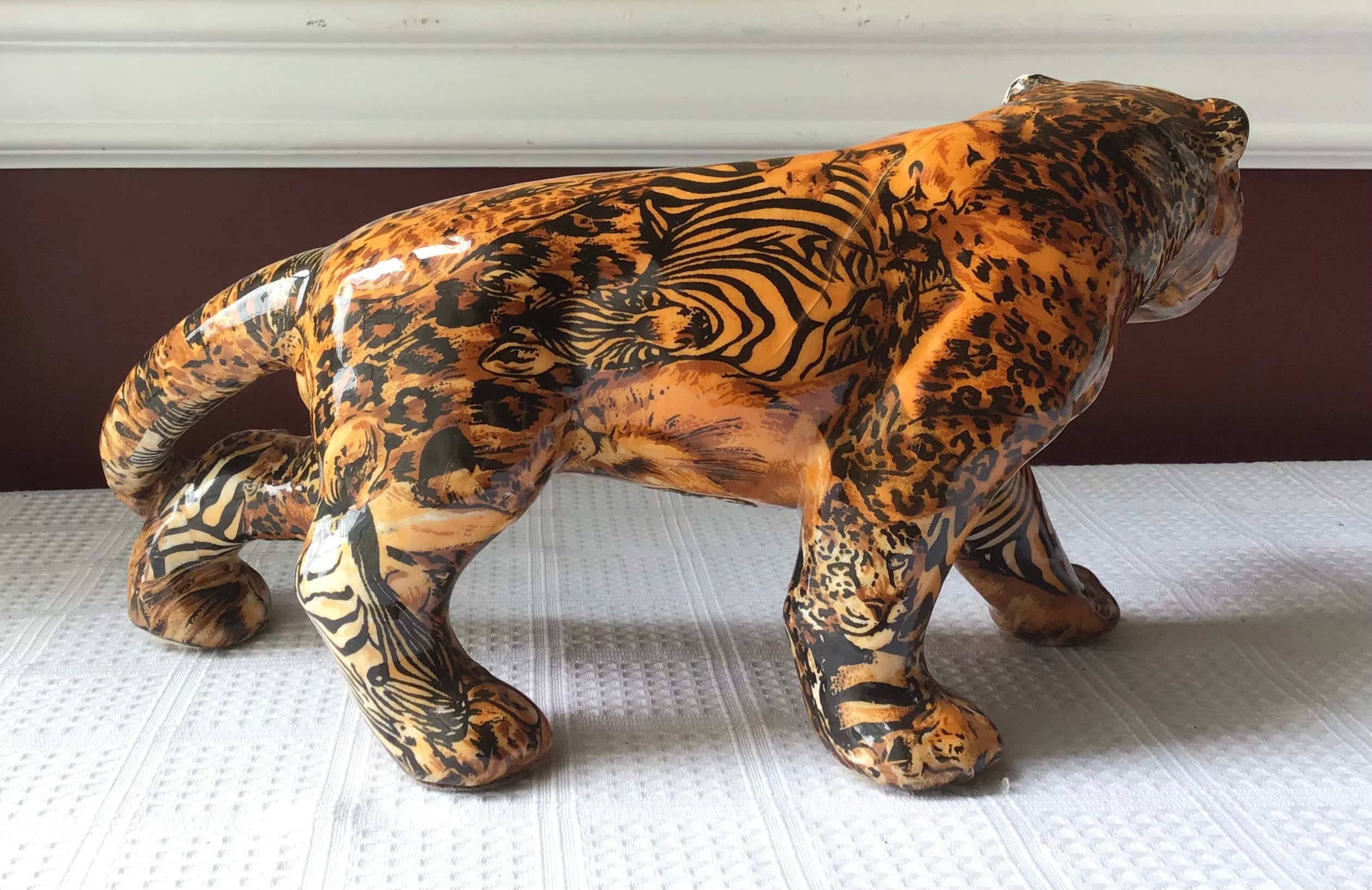 Lot of 3 Wild African Animal Shiny, Glazed Chalkware Figurines: Leopard ...