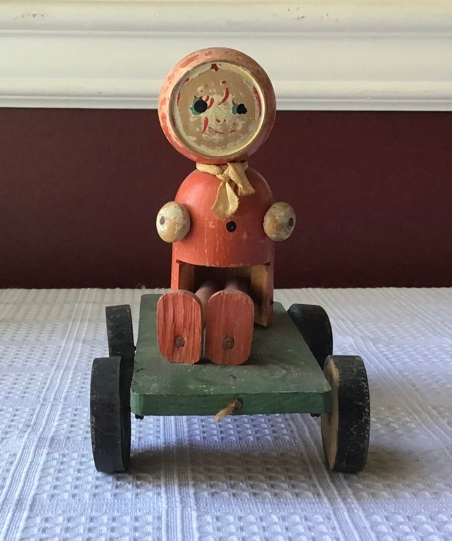 Vintage Wooden Toy baby on Cart Etsy Denmark