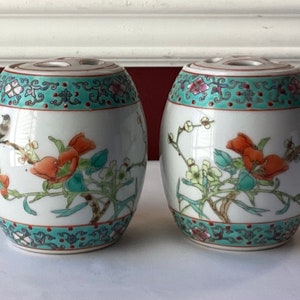Pair of VTG Chinese Turquoise Porcelain Ginger Jars, Birds, Signed & Inscribed