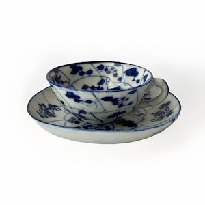 Antique Chinese Blue & White Porcelain Teacup and Saucer, Unmarked