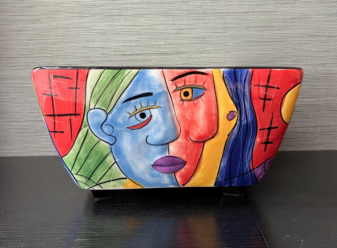 VTG Muzeum Hand Painted Picasso Ceramic Square Serving Bowl, 9 3/4