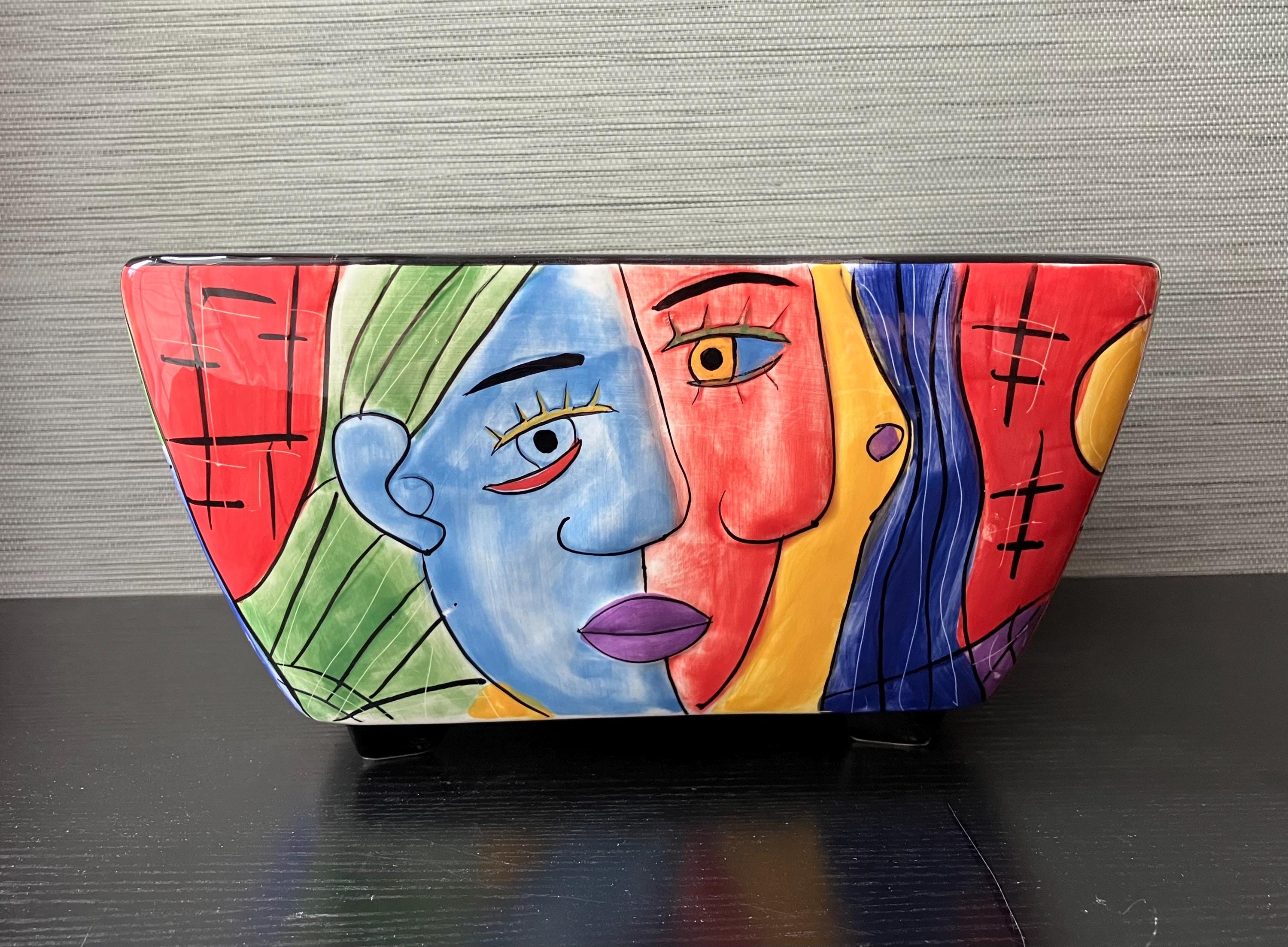 VTG Muzeum Hand Painted Picasso Ceramic Square Serving Bowl, 9 3/4