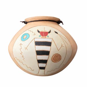 Vintage Red Horse Pottery Vase, Native American Spirit Art, 1989, 8” T x 8.5” W