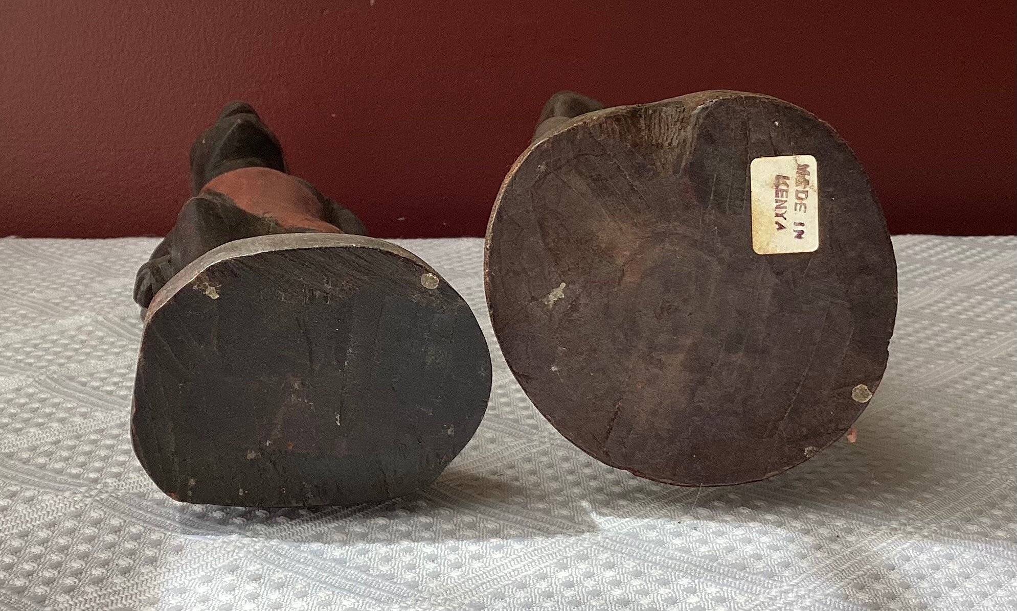 Lot of 2 Vintage African Wooden Statues, 1 Marked Kenya