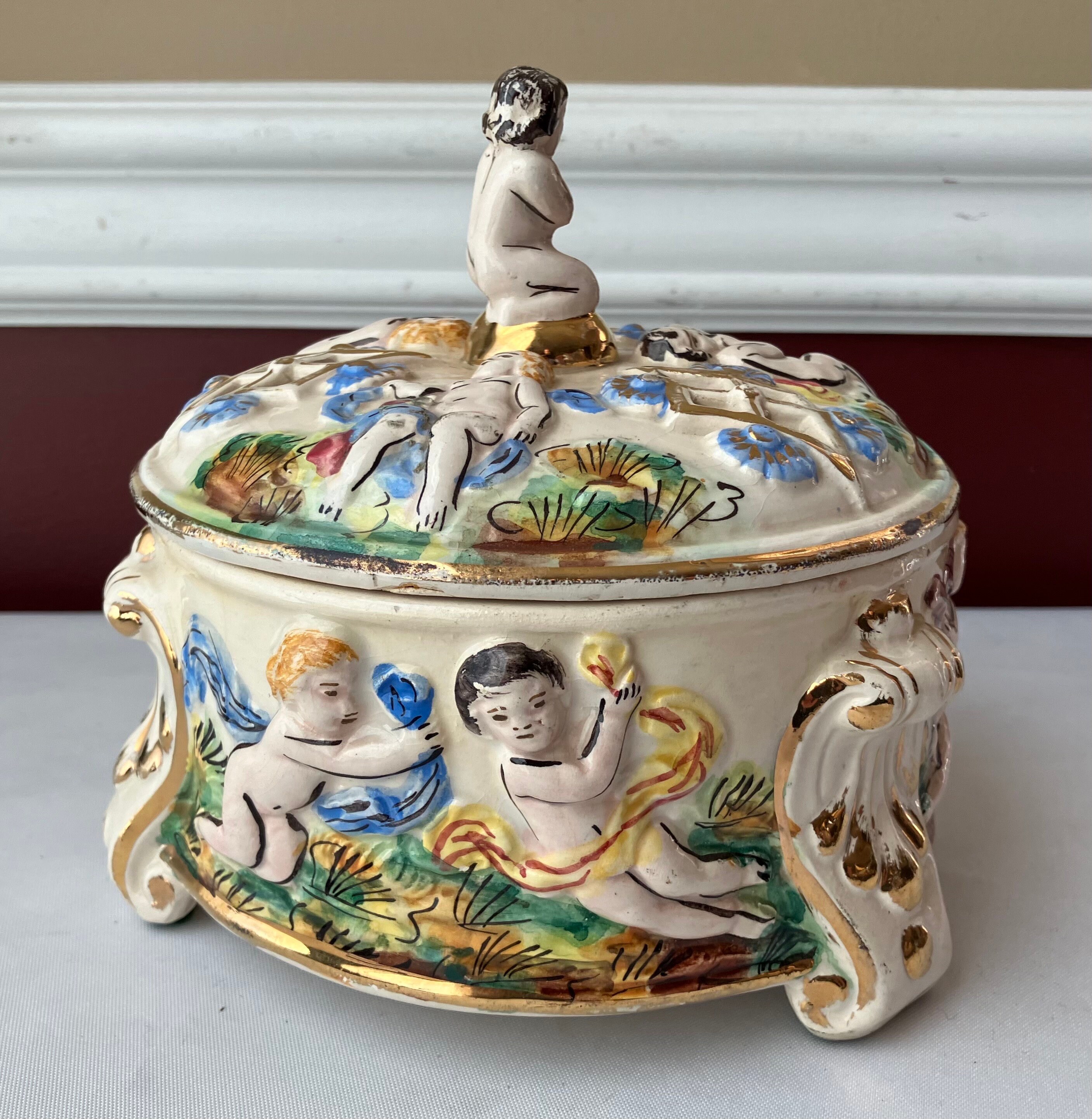 VTG Capodimonte Porcelain Covered Potpourri Bowl, Made in Italy - Etsy