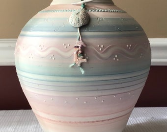 Unique Fine Art Pottery Studio Glazed Vase with Leaf ~ Leaves Signed by Lovejoy