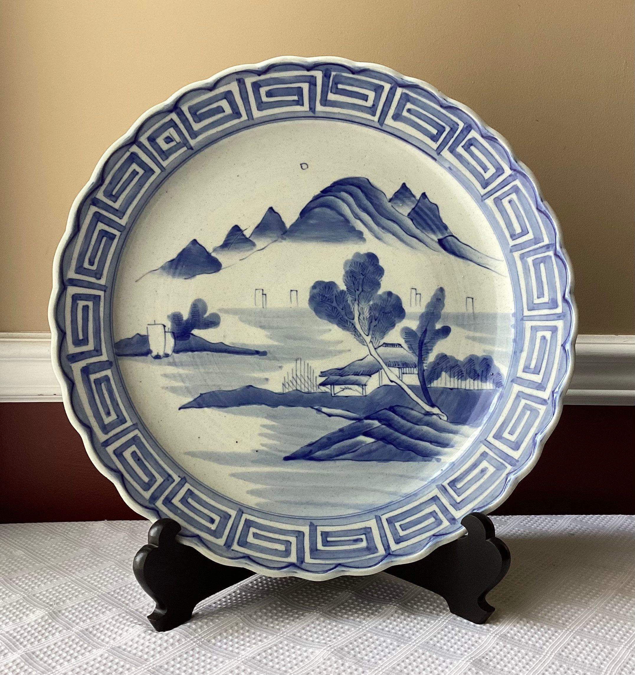 Antique Chinese Porcelain Platter, 16 7/8” W, Blue & White  Vintage Republic of China (Taiwan) Blue and White 16 inch Round Platter. main image 0